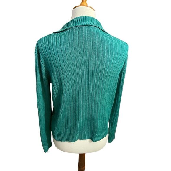 White Stag Green V-Neck Cable Knit Collared Long Sleeve Sweater Size Small - Picture 4 of 7